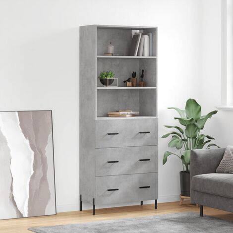 Buffet haut,Buffet de salon,Commode Meuble de rangement,Style Industriel Gris béton 69,5x34x180 cm Bois d'ingénierie VNWE873401 (1/5)