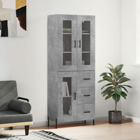 Buffet haut,Buffet de salon,Commode Meuble de rangement,Style Industriel Gris béton 69,5x34x180 cm Bois d'ingénierie VNWE230142 (1/5)