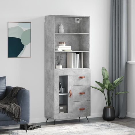 Buffet haut,Buffet de salon,Commode Meuble de rangement,Style Industriel Gris béton 69,5x34x180 cm Bois d'ingénierie VNWE640972 (1/5)