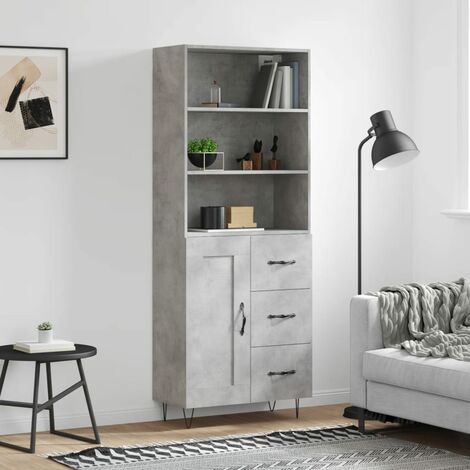 Buffet haut,Buffet de salon,Commode Meuble de rangement,Style Industriel Gris béton 69,5x34x180 cm Bois d'ingénierie VNWE676378 (1/5)