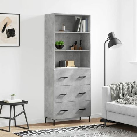 Buffet haut,Buffet de salon,Commode Meuble de rangement,Style Industriel Gris béton 69,5x34x180 cm Bois d'ingénierie VNWE833132 (1/5)