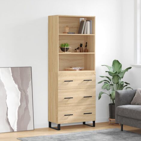 Buffet haut,Buffet de salon,Commode Meuble de rangement,Style Industriel Chêne sonoma 69,5x34x180 cm Bois d'ingénierie VNWE493851 (1/5)