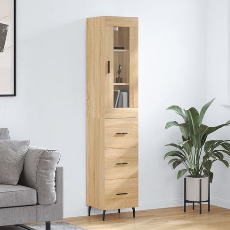Buffet haut,Buffet de salon,Commode Meuble de rangement,Style Industriel Chêne sonoma 34,5x34x180 cm Bois d'ingénierie VNWE490226 (1/5)