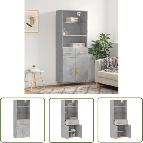 The Living Store Buffet haut Gris béton 69,5x34x180 cm Bois d'ingénierie - Buffet Design - Meuble Rangement - Armoire Cuisine - Buffet Gris - Mobilier Salon (1/5)