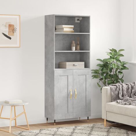 Buffet haut,Buffet de salon,Commode Meuble de rangement,Style Industriel Gris béton 69,5x34x180 cm Bois d'ingénierie VNWE688577 (1/5)