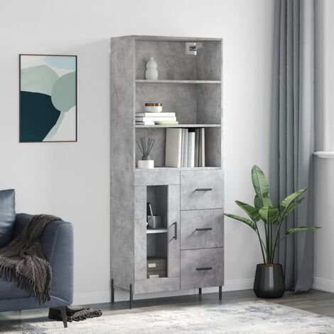 Buffet haut,Buffet de salon,Commode Meuble de rangement,Style Industriel Gris béton 69,5x34x180 cm Bois d'ingénierie VNWE330615 (1/5)