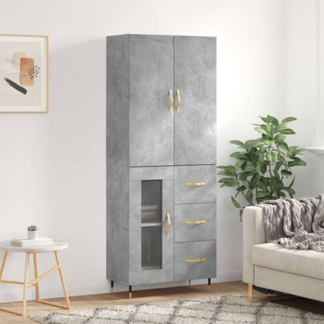 Buffet haut, Meuble de Rangement, Armoire de Cuisine Gris béton 69,5x34x180 cm Bois d'ingénierie NKK81098 (1/5)