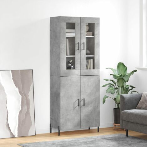 Buffet haut, Meuble de Rangement, Armoire de Cuisine Gris béton 69,5x34x180 cm Bois d'ingénierie NKK47126 (1/5)