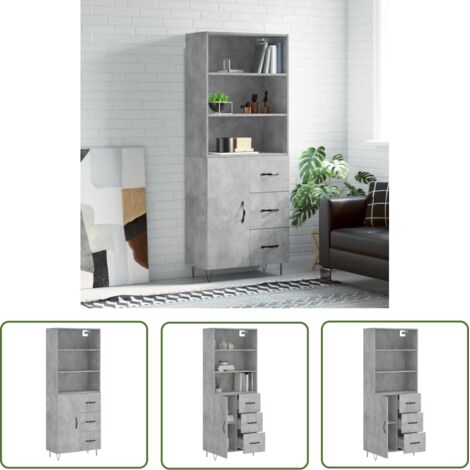 Furniture Limited - Buffet haut Gris béton 69,5x34x180 cm Bois d' (1/5)