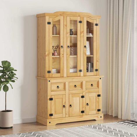 Buffet haut,Bahut,Meuble de Rangement,Buffet de cuisine Corona miel 112x43x196 cm bois massif de pin CIV975093 (1/5)