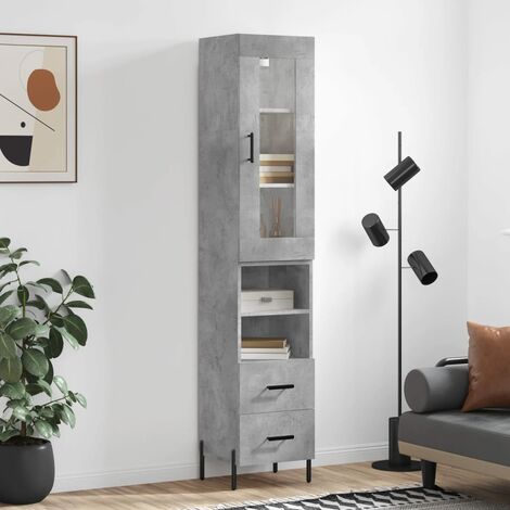 Buffet haut,Buffet de salon,Commode Meuble de rangement,Style Industriel Gris béton 34,5x34x180 cm Bois d'ingénierie VNWE595105 (1/5)