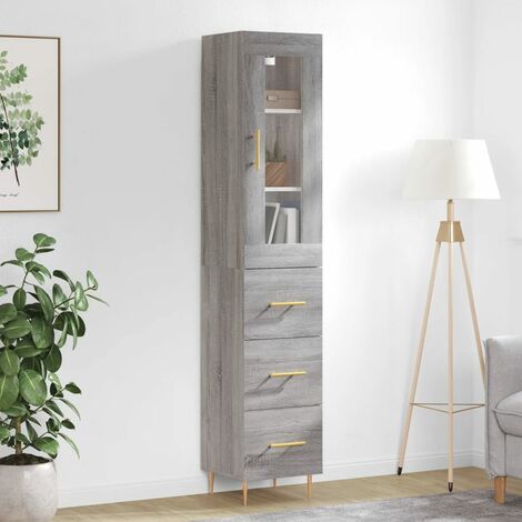 Buffet haut, Meuble de Rangement, Armoire de Cuisine Sogris 34,5x34x180 cm Bois d'ingénierie NKK53919 (1/5)