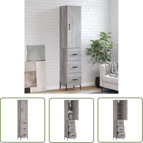 The Living Store Buffet haut Sonoma gris 34,5x34x180 cm Bois d'ingénierie - Buffet Design Moderne - Meuble Rangement - Armoire Cuisine - Buffet Haute Qualité - Mobilier Salon (1/5)