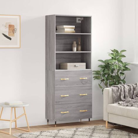 Buffet haut,Buffet de salon,Commode Meuble de rangement,Style Industriel Sonoma gris 69,5x34x180 cm Bois d'ingénierie VNWE631438 (1/5)