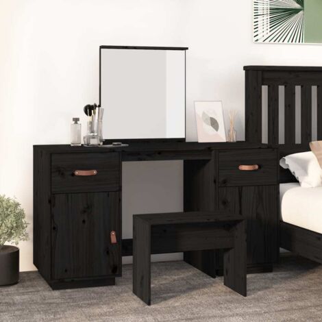 Ensemble de coiffeuse avec miroir Table de maquillage noir bois de pin  solide vidaXL