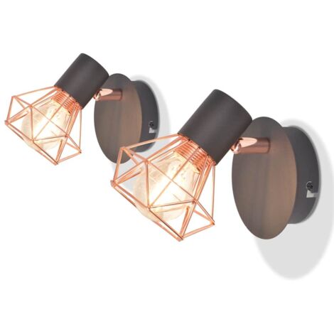 Vidaxl – Applique murale avec 2 ampoules LED E14 8W – Abat-jour en métal noir et cuivre – Lumière blanche chaude – Pour intérieur moderne