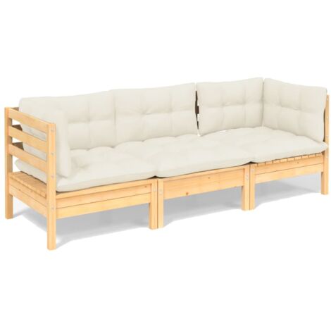 Canapé de jardin - Canapé à 3 places Canapé Relax - et coussins crème Bois de pin solide vidaXL