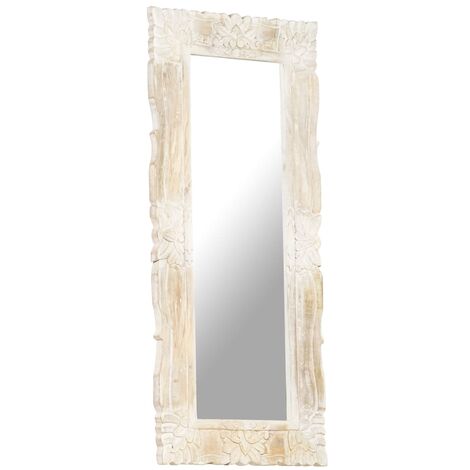 Miroir mural, Miroir Luxueux, Miroir chambre Blanc 110x50 cm Bois de manguier massif OIB6032E (1/5)