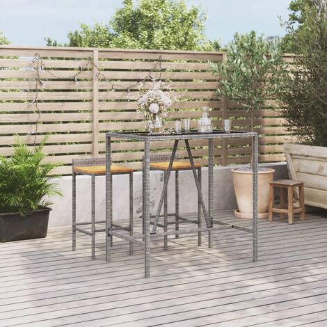 Table haute et dessus Table haute Table de bar - Mange-Debout en verre gris 110x70x110 cm poly rotin BV253929 - BonneVie (1/5)