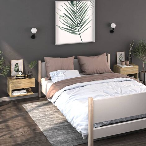 Bonnevie – Lot de 2 tables de chevet murales – Chêne sonoma – Bois d'ingénierie – Dimensions 46 x 29,5 x 30 cm – Fixation murale - BV979527