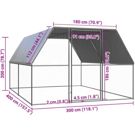 Enclos Poulailler extérieur - Parc enclos pour animaux 3x4x2 m Acier galvanisé BV734262