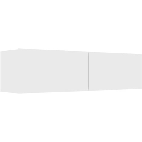 Bonnevie – Meuble TV blanc 120x30x30 cm en aggloméré – 2 portes abattantes – Rangement pour appareils multimédias – Montage facile - OIB8665E (1/6)