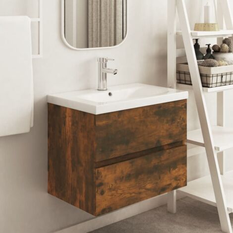 Meuble sous lavabo - Armoire de lavabo Style Contemporain Chêne fumé 60x38,5x45 cm Bois d'ingénierie BV555067 (1/5)