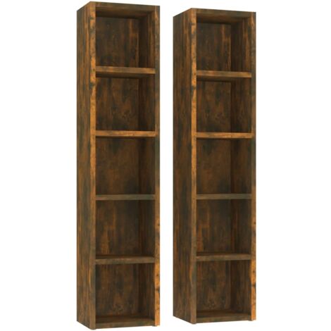 Lot de 2 Étagères de Rangement pour CD/DVD, Armoire à CD Montage facile, Chêne fumé 21x16x93,5 cm Bois d'ingénierie OIB3805E (1/5)