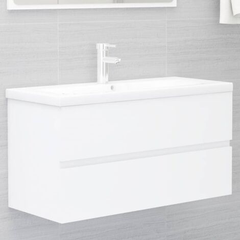 Bonnevie – Meuble sous vasque simple blanc 90x38,5x45 cm – Aggloméré pour rangement pratique – Assemblage requis - BV107494 (1/5)