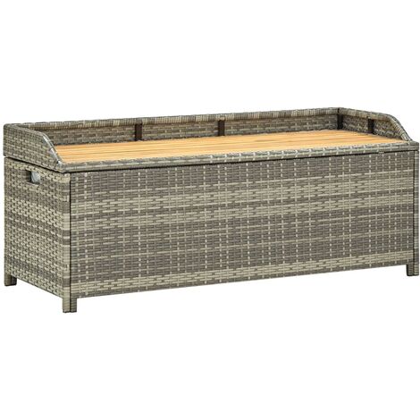 Bonnevie – Banc coffre de rangement de jardin 120 cm – Résine tressée grise – Bois d'acacia massif – Résistant aux intempéries – Avec sac en PE - BV247451 (1/5)