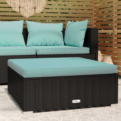 Bonnevie – Repose-pied de jardin noir 70x70x30cm – Résine tressée imperméable – Coussin amovible en polyester – Design modulaire - BV259616