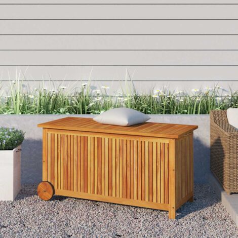 Banc Coffre de rangement de jardin - Banquette Pouf avec roues 113x50x58cm Bois acacia BV184875 - BonneVie (1/5)