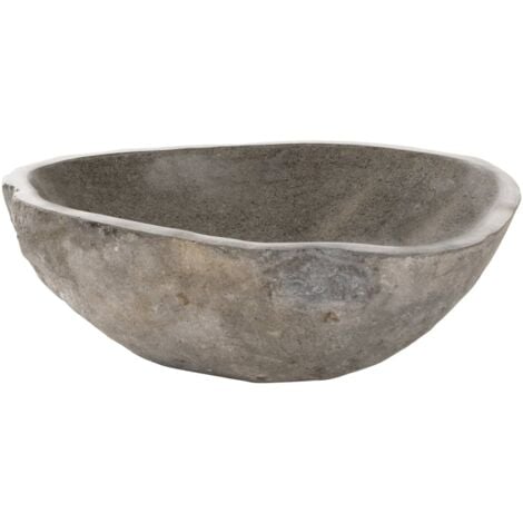 Lavabo vasque à poser Luxueux, Bac à laver, en pierre de rivière Ovale 46-52 cm OIB3306E