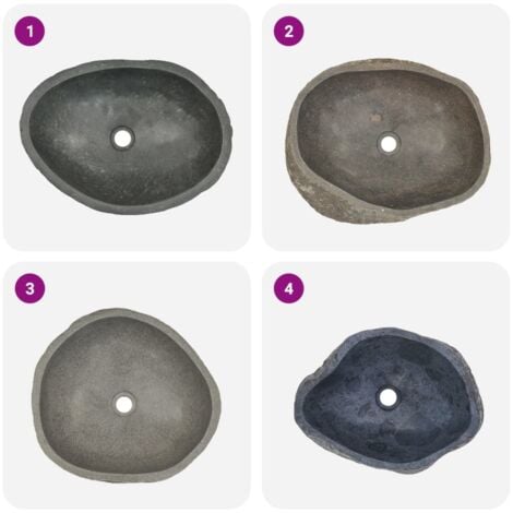 Lavabo vasque à poser Luxueux, Bac à laver, en pierre de rivière Ovale 46-52 cm OIB3306E