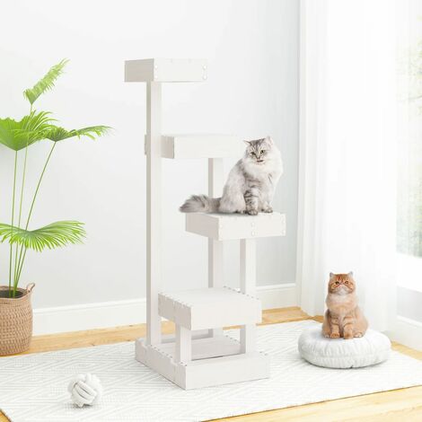 Arbre à chat Maison à chat - Grande capacité Blanc 45,5x49x103 cm Bois de pin massif BV587350 (1/5)