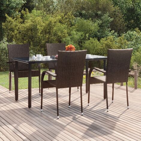 Ensemble Table et Chaises de Jardin 5 pcs - Ensemble Table à manger + 4 chaises Marron Résine tressée BV263640 - BonneVie (1/5)