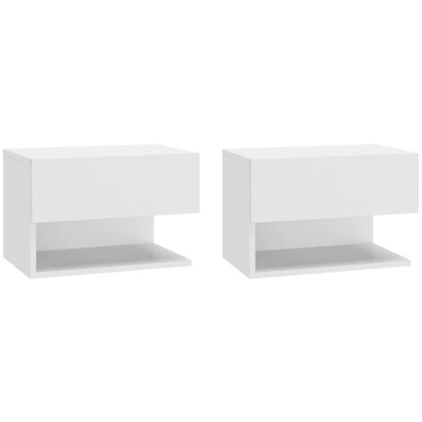 Bonnevie – Lot de 2 tables de chevet murales en bois d'ingénierie blanc – Dimensions 46 x 29,5 x 30 cm – Fixation murale pour gain de place - OIB2376E (1/5)