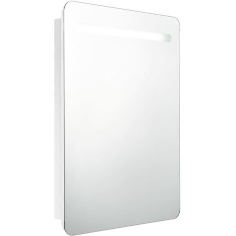 Armoire murale de salle de bain à miroir à LED - Meuble de rangement Blanc brillant 60x11x80cm BV335393 - BonneVie (1/5)
