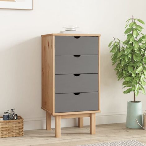 Armoire à tiroirs Meuble de Rangement - Style Contemporain Marron et gris 46x39,5x90 cm Bois pin massif BV805730 (1/5)