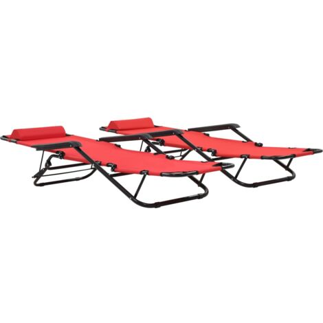 Lot de 2 Chaises longue pliables Chaises à bascule, Fauteuils Relax, pour Jardin Balcon Camping, avec repose-pied Acier Rouge OIB1049E (1/5)