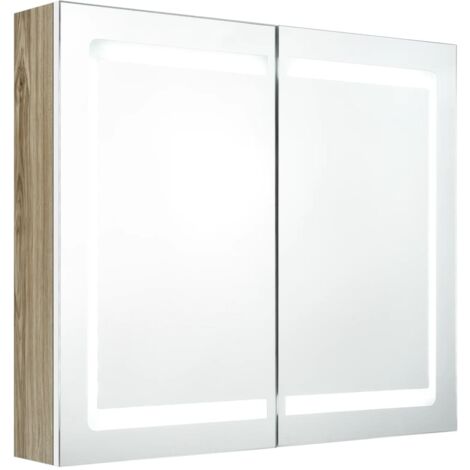 Armoire murale de salle de bain Armoire Moderne à miroir LED Blanc et chêne -52064 (1/5)