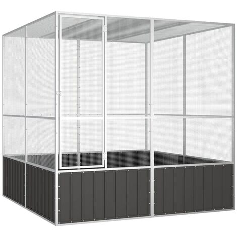 Bonnevie – Volière moderne anthracite 213,5x217,5x211,5 cm – Acier galvanisé durable – Porte à charnière avec verrouillage – Design aéré pour oiseaux - BV438884 (1/5)