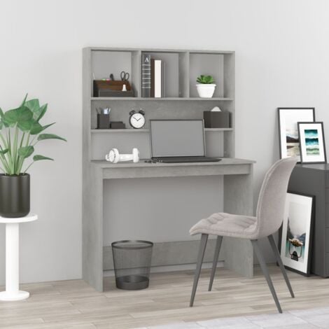 Bureau avec étagères  Bureau d'ordinateur Bureau informatique Gris béton 102x45x148 cm Bois d'ingénierie 54263