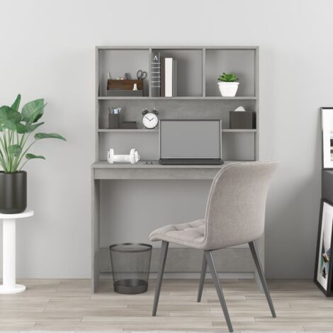 Bureau avec étagères  Bureau d'ordinateur Bureau informatique Gris béton 102x45x148 cm Bois d'ingénierie 54263