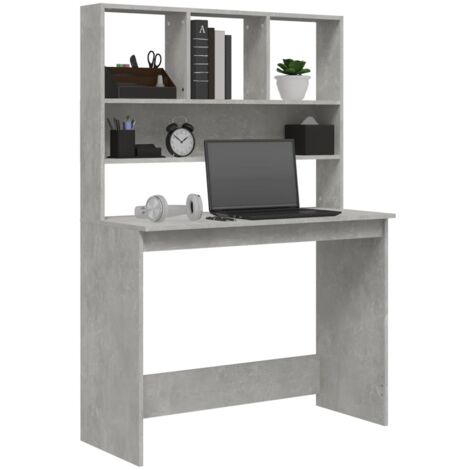 Bureau avec étagères  Bureau d'ordinateur Bureau informatique Gris béton 102x45x148 cm Bois d'ingénierie 54263