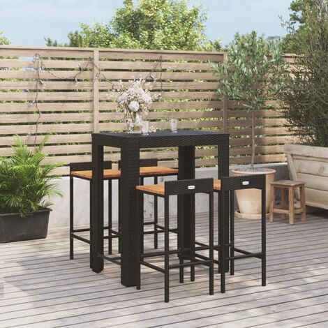 Bonnevie – Ensemble table de bar et 4 chaises de jardin – Résine tressée et bois d'acacia – Dimensions table 100x60,5x110,5 cm – Noir - BV631964 (1/5)