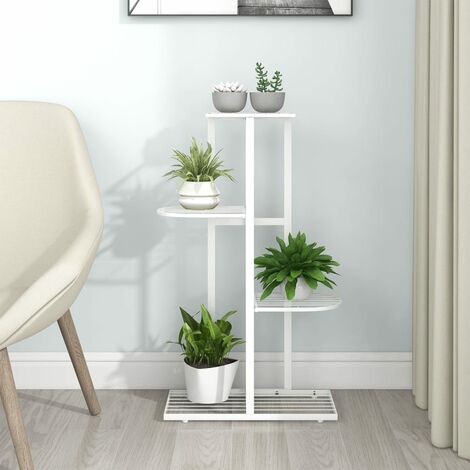 Étagère à plantes Meuble Support Plante - 4 niveaux 43x22x76 cm Blanc Métal BV587042 - BonneVie (1/5)