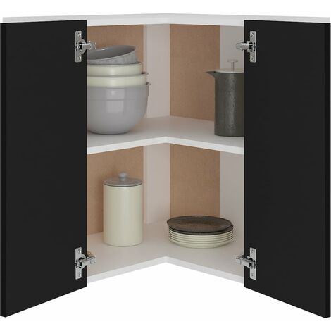 Armoire d'angle suspendue, Armoire de cuisine, Meuble haut Cuisine Noir 57x57x60 cm Aggloméré MJU23264