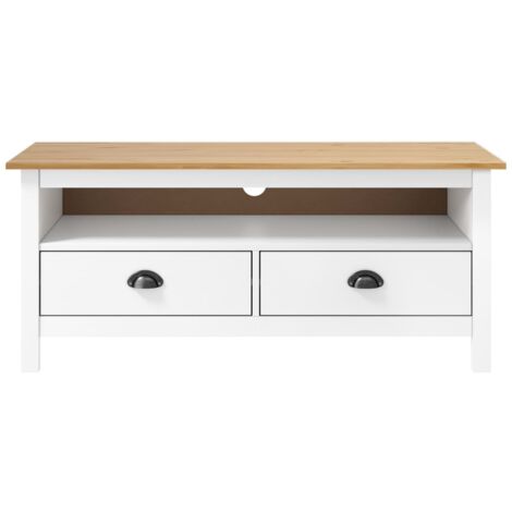 Meuble TV, Étagère TV, Meuble de Salon, Hill Range Blanc 110x40x47cm Bois de pin solide OIB7496E (1/4)