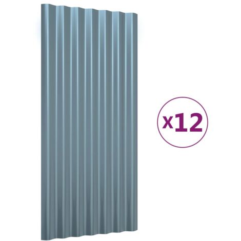 Bonnevie – Lot de 12 panneaux de toiture en acier enduit de poudre gris 80x36 cm – Résistants aux intempéries – Assemblage non requis - OIB6130E (1/5)